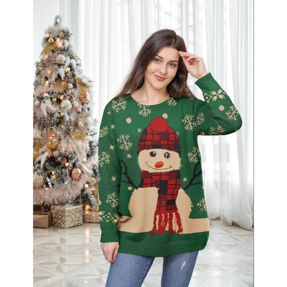 Women Christmas Sweater Graphic Print Oversized Pullover Picture 157 Loose Top - Picture 3 of 4